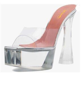 XYD Transparent Open Toe Platform Slide Sandals High Chunky Heel Slip On Mule